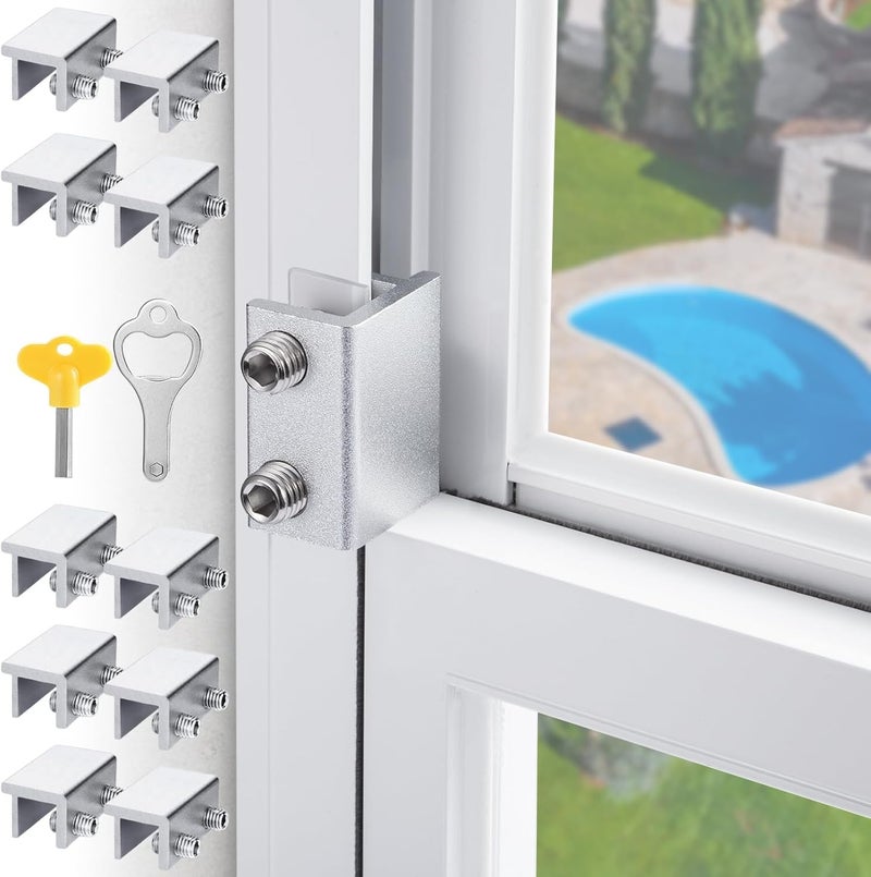 CRODOER Sliding Window Locks,for Horizontal Sliding Windows,Window Security Lock with Key,Adjustable Aluminum Easv to Install Window Stopper,Window Locks for Up and Down Windows (10 Sets Silver) - Image 1